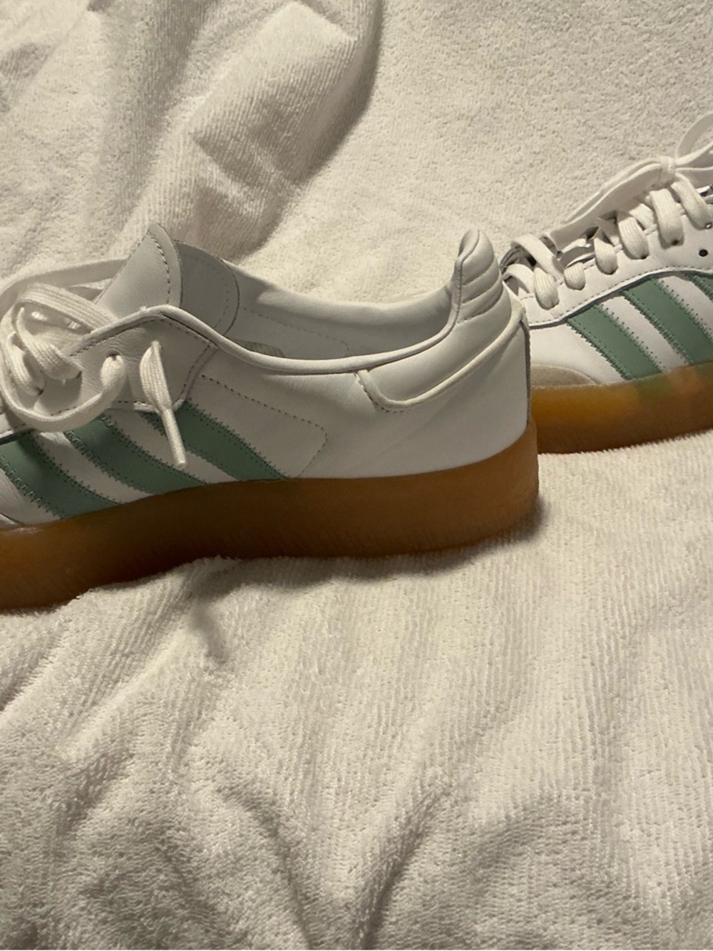 adidas Samba White Sneakers with Mint Green Stripes and Gum Sole - Picture 6 of 7